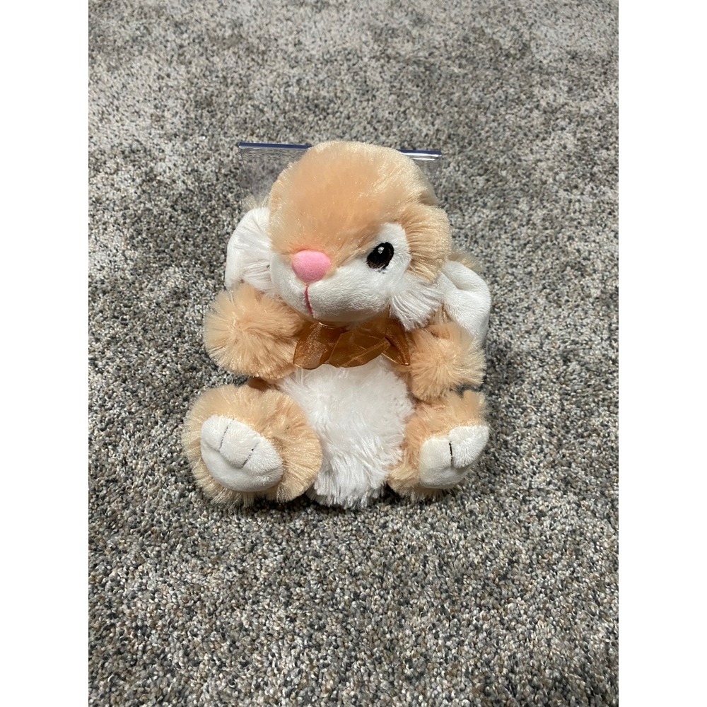 Dan Dee Collectors Choice Tan White Bunny Rabbit Plush Stuffed Animal Gold Bow